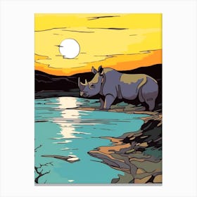 Rhino With The Sun Geometric Illustration 2 Canvas Print