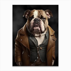 Cute Dog Bulldog Wearing Jacket Canvas Print