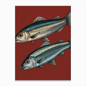 Two Fish On A Red Background 2 Canvas Print