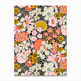 Sunset Garden Blooms Maximalist Modern Flower Dark Canvas Print