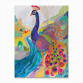 Colourful Pattern Peacock By The River 1 Canvas Print
