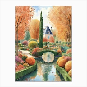 Giverny Gardens France In Autumn Fall Illustration Art print 1 Canvas Print