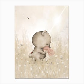 Teddy Bear Hug On Meadow Canvas Print