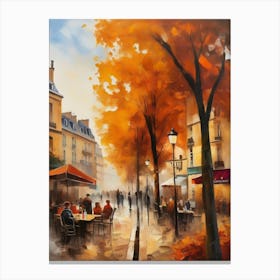 Paris city countryside, cafes, people, trees, old autumn oil paints. Faded colours.1 Canvas Print