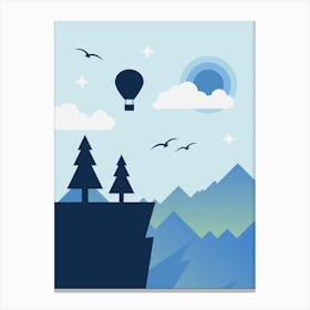 Landscape With Trees And Hot Air Balloon Canvas Print