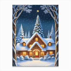 Christmas House In The Snow Art Canvas Print