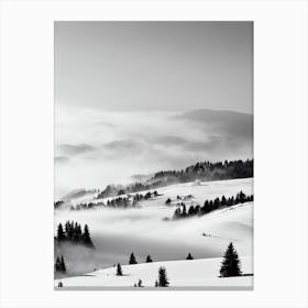 Megève, France Black And White Skiing Poster Canvas Print