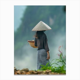 Asian Woman With Basket Canvas Print