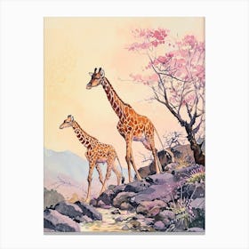 Lilac Giraffe Watercolour Style Illustration 11 Canvas Print