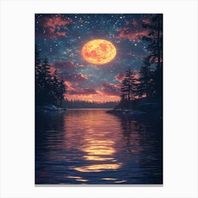 Full Moon Over Lake 15 Canvas Print