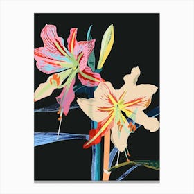 Neon Flowers On Black Amaryllis 5 Canvas Print