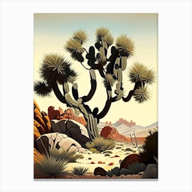 Joshua Tree In Rocky Landscape Vintage Botanical Line Drawing  (1) Canvas Print