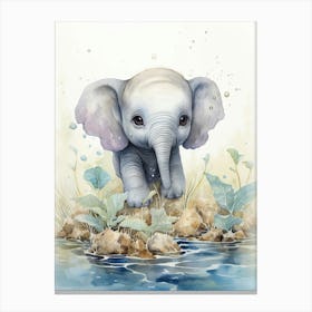 Elephant Painting Scuba Diving Watercolour 3 Canvas Print