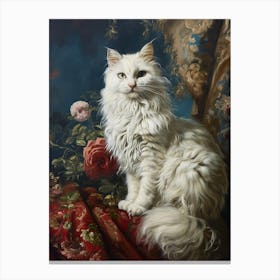 White Cat Rococo Inspired Painting 3 Canvas Print