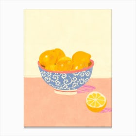 Lemons In Blue Bowl Canvas Print