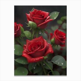 Red Roses At Rainy With Water Droplets Vertical Composition 21 Canvas Print