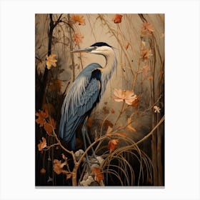 Dark And Moody Botanical Great Blue Heron 3 Canvas Print