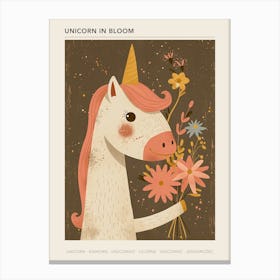 Unicorn Holding A Bouquet Of Flowers Poster Canvas Print