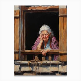 Old Woman Looking Out The Window Canvas Print