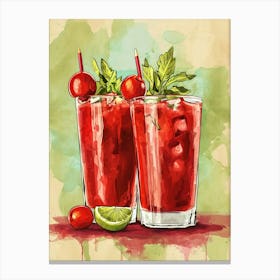 Bloody Mary Watercolour Inspired Cocktail 4 Canvas Print