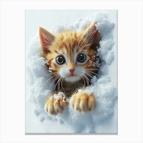 Cute Kitten Cat Peeking From Snow 12 Canvas Print