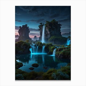 Waterfall At Night Canvas Print