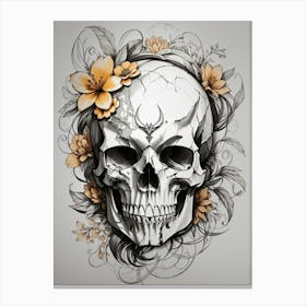 Skull With Flowers Print Canvas Print