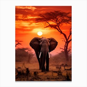 African Elephant Sunset Painting 2 Canvas Print