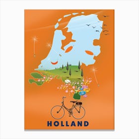 Holland Bicycle travel map Canvas Print