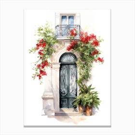 Marseille, France   Mediterranean Doors Watercolour Painting 1 Canvas Print