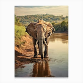 African Elephant Drinking Water Realistic 3 Canvas Print