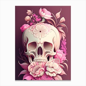 Skull With Intricate 1 Linework Pink Vintage Floral Canvas Print