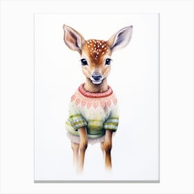 Baby Animal Wearing Sweater Fawn 1 Canvas Print
