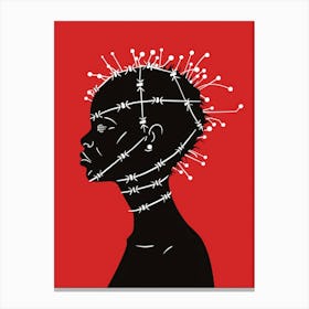 Woman With Barbed Wire On Her Head Canvas Print