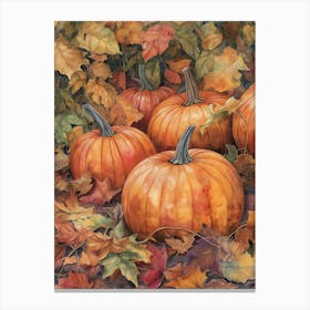 Watercolor Painting Of Pumpkins Autumn Fall Canvas Print