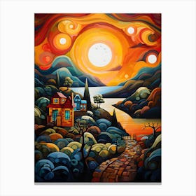 "Golden Horizon Serenade: Sunset's Embrace in the Village" Canvas Print