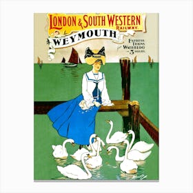 Weymouth, London and Southwestern Railway, Lady With Swans, Great Britain, Vintage Poster Canvas Print