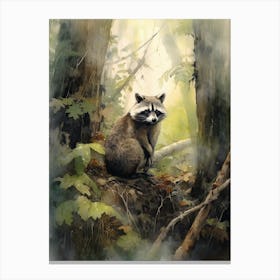 Raccoon Guardians Watercolour 1 Canvas Print