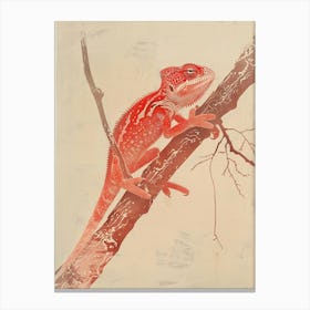 Red Chameleon Block Print 1 Canvas Print