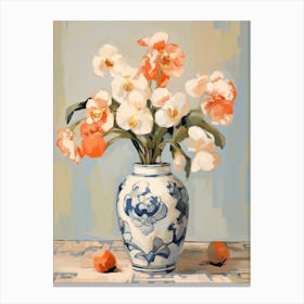 Pansy Flower And Peaches Still Life Painting 1 Dreamy Canvas Print
