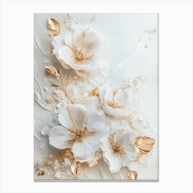 White Flowers With Gold Leaves Canvas Print