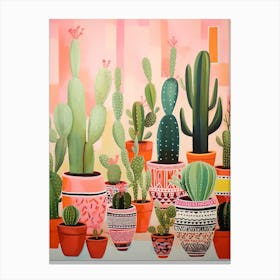 Green And Pink Cactus Still Life 3 Canvas Print