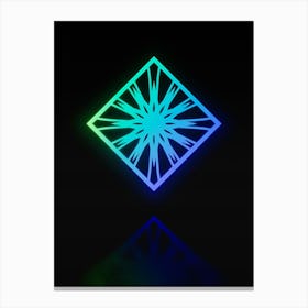 Neon Blue and Green Abstract Geometric Glyph on Black n.0173 Canvas Print