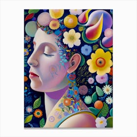 Woman With Flowers On Her Head Canvas Print