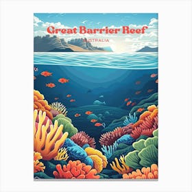 Great Barrier Reef Australia Marine Life Digital Travel Illustration Canvas Print