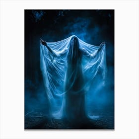 Ghostly Figure Mid Scream Behind A Semi Transparent Veil Ethereal Hands Reaching Out From The Mis (1) Canvas Print