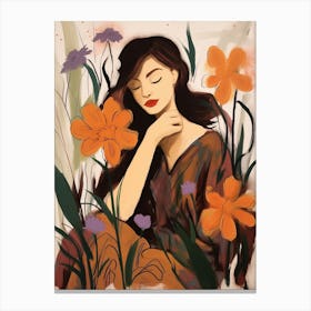 Woman With Autumnal Flowers Bluebell 2 Canvas Print