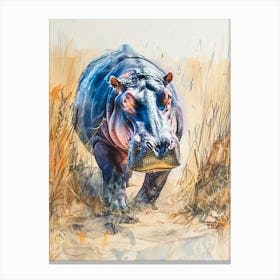 Hippopotamus Pastel Watercolour 3 Stampe su tela