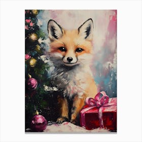 Fox With Christmas Present Canvas Print