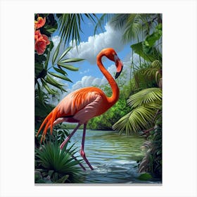 Greater Flamingo Yucatan Peninsula Mexico Tropical Illustration 3 Canvas Print